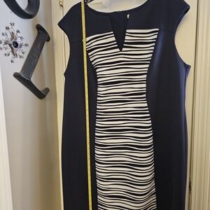 Dress Barn Navy Midi Dress with White Striped Center